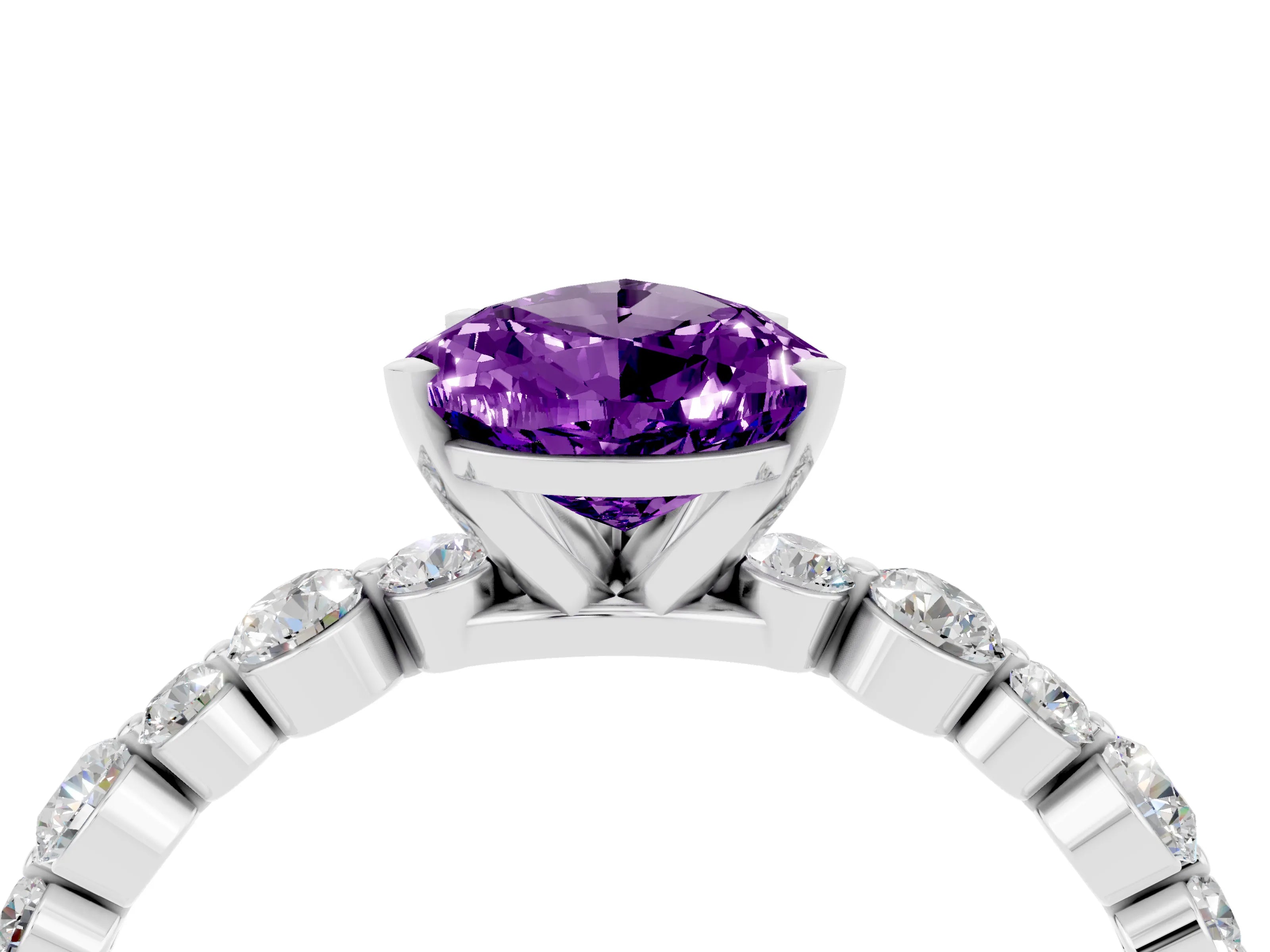 White gold Pear Cut Amethyst Prong Set Engagement Ring with Pavé Band_4