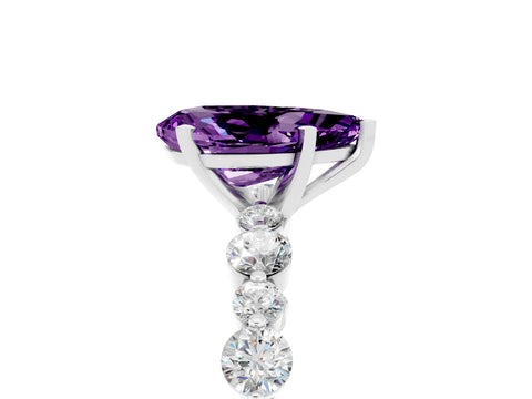 White gold Pear Cut Amethyst Prong Set Engagement Ring with Pavé Band_5