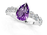 White gold Pear Cut Amethyst Prong Setting with Side Stones on a Pave Band_1