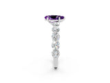 White gold Pear Cut Amethyst Prong Setting with Side Stones on a Pave Band_2