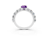 White gold Pear Cut Amethyst Prong Setting with Side Stones on a Pave Band_3