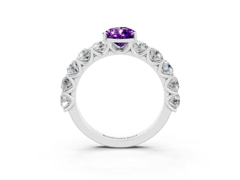 White gold Pear Cut Amethyst Prong Setting with Side Stones on a Pave Band_3