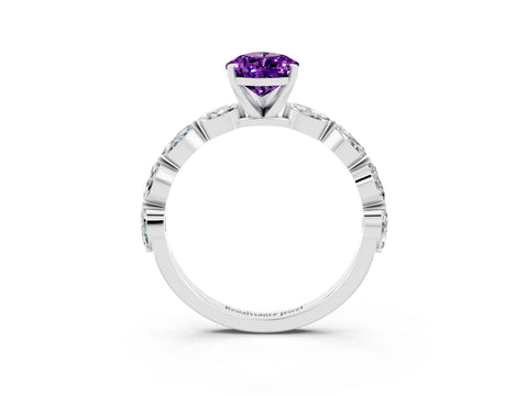 White gold Pear Cut Amethyst Ring with Marquise Side Stones and Prong Setting_3