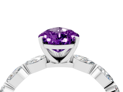 White gold Pear Cut Amethyst Ring with Marquise Side Stones and Prong Setting_4