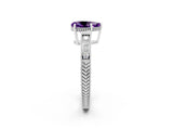 White gold Pear Cut Amethyst Ring with Milgrain Pavé Band and Four-Prong Setting_14