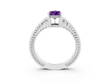 White gold Pear Cut Amethyst Ring with Milgrain Pavé Band and Four-Prong Setting_15