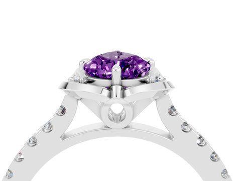 White gold Pear Cut Amethyst Ring with Pavé Band and Floral Prong Setting_4