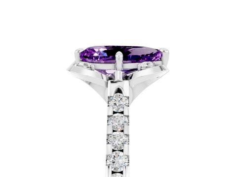 White gold Pear Cut Amethyst Ring with Pavé Band and Floral Prong Setting_5
