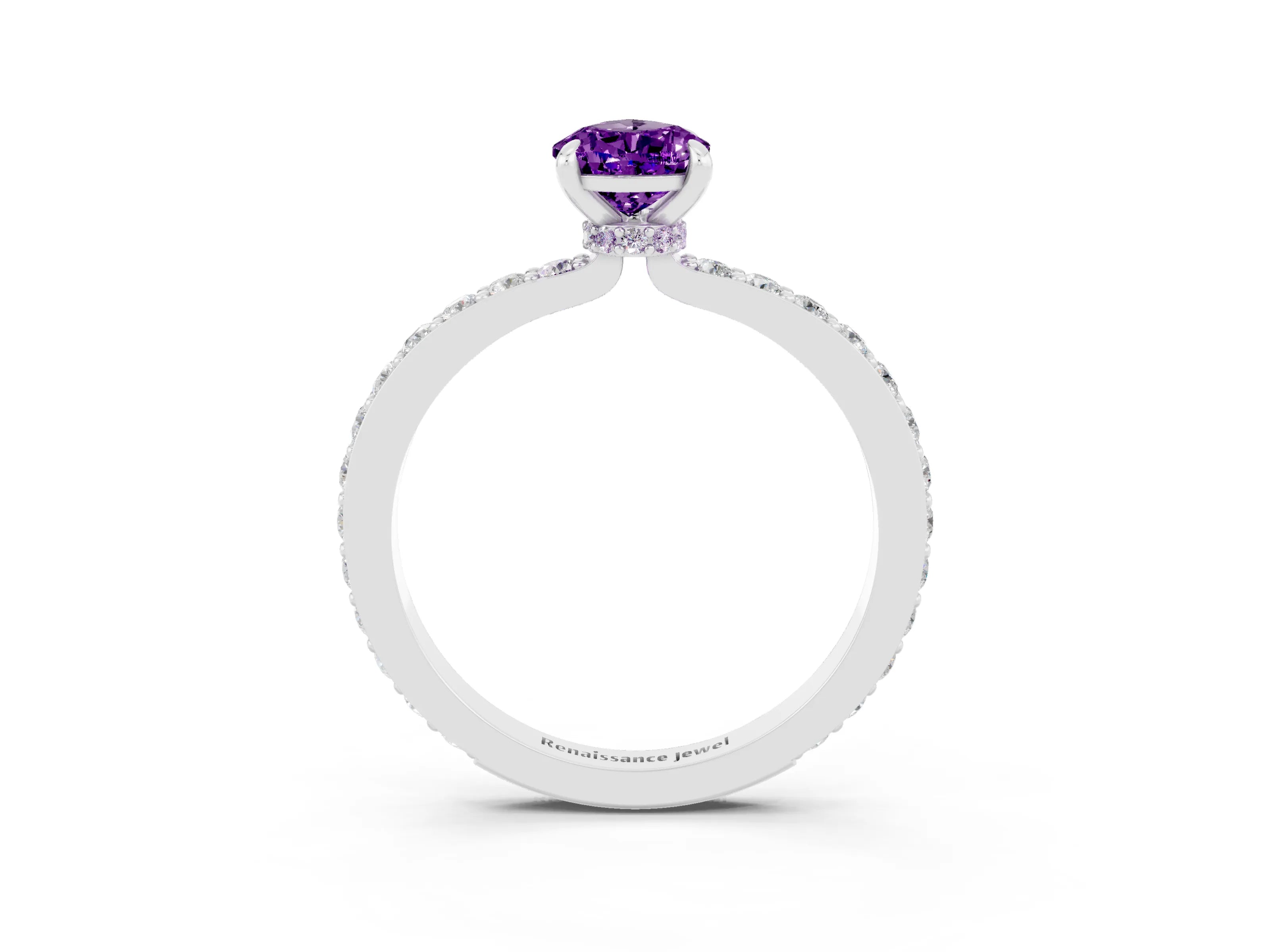 White gold Pear Cut Amethyst Ring with Pavé Band and Four-Prong Setting_3