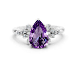 White gold Pear Cut Amethyst Ring with Side Stones and Four-Prong Setting_36