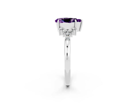 White gold Pear Cut Amethyst Ring with Side Stones and Four-Prong Setting_38