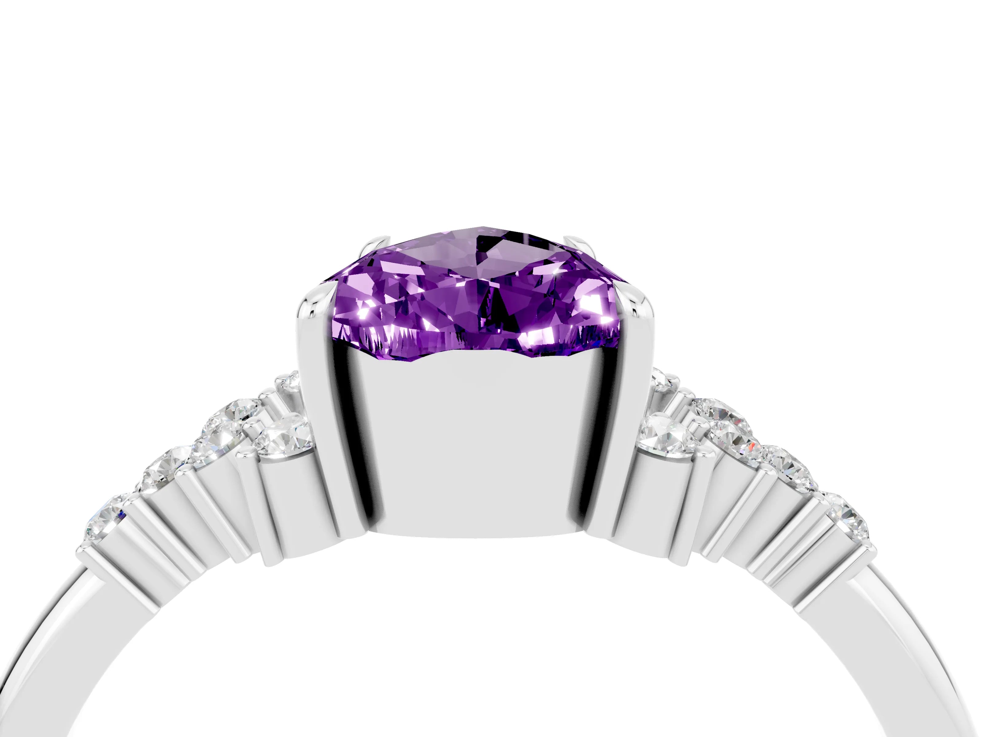 White gold Pear Cut Amethyst Ring with Side Stones and Four-Prong Setting_40