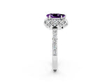 White gold Pear Cut Amethyst Scalloped Halo Engagement Ring with Round Shared Prong Band_26