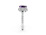 White gold Pear Cut Amethyst Scalloped Halo Engagement Ring with Round Shared Prong Band_38