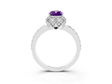 White gold Pear Cut Amethyst Scalloped Halo Engagement Ring with Round Shared Prong Band_39