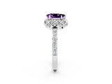 White gold Pear Cut Amethyst Scalloped Halo Engagement Ring with Round Shared Prong Band_50