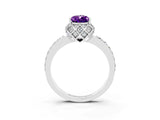 White gold Pear Cut Amethyst Scalloped Halo Engagement Ring with Round Shared Prong Band_51