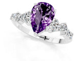 White gold Pear Cut Amethyst Scattered Round Accent Ring with Prong Setting_25