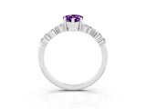 White gold Pear Cut Amethyst Scattered Round Accent Ring with Prong Setting_27