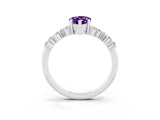 White gold Pear Cut Amethyst Scattered Round Accent Ring with Prong Setting_39