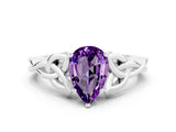White gold Pear Cut Amethyst Solitaire Celtic Knot Ring with Four-Prong Setting_12