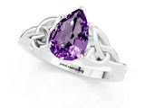 White gold Pear Cut Amethyst Solitaire Celtic Knot Ring with Four-Prong Setting_13