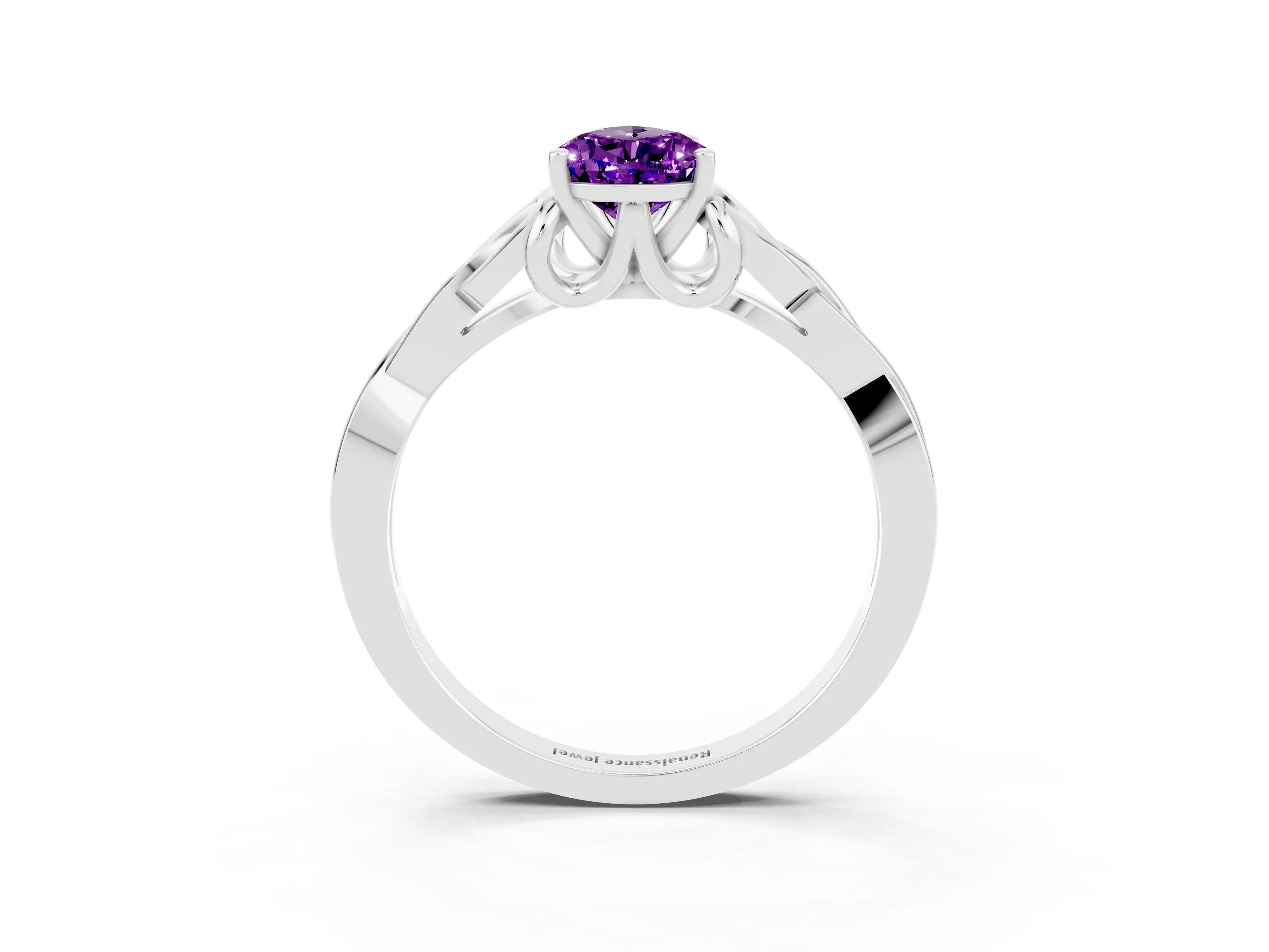 White gold Pear Cut Amethyst Solitaire Celtic Knot Ring with Four-Prong Setting_15