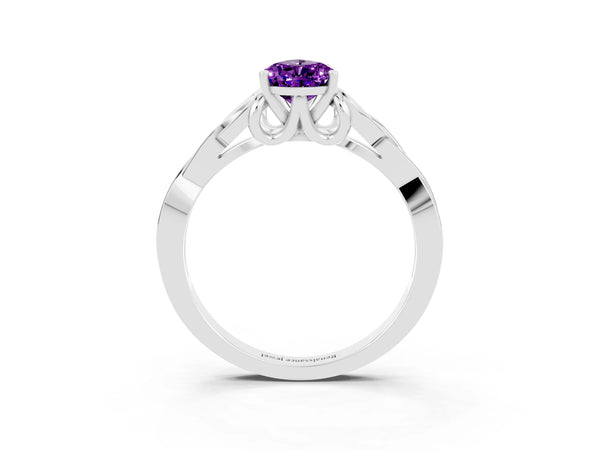 White gold Pear Cut Amethyst Solitaire Celtic Knot Ring with Four-Prong Setting