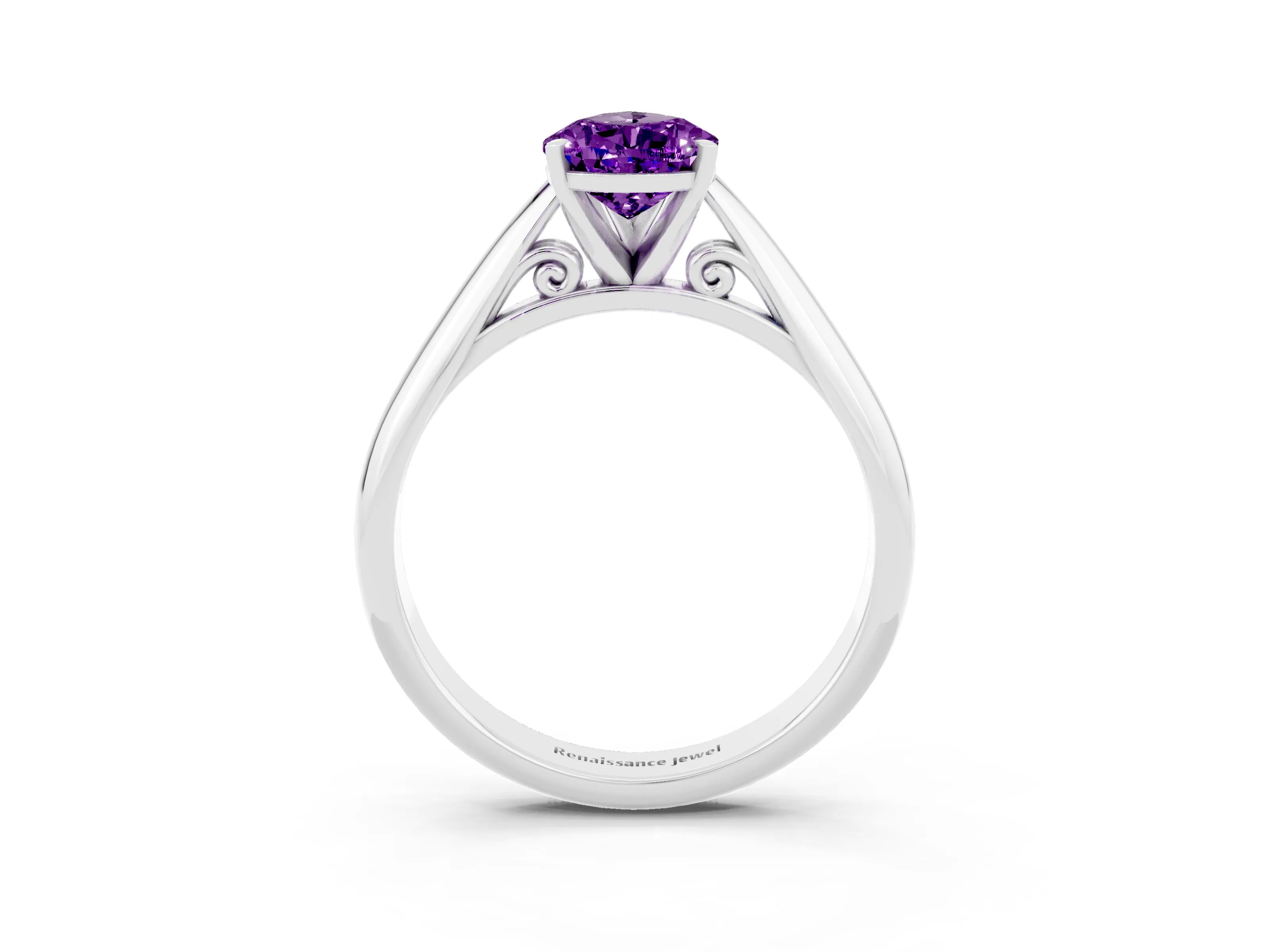 White gold Pear Cut Amethyst Solitaire Engagement Ring with Cathedral Setting and Four-Prong Mount_15