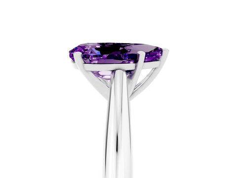 White gold Pear Cut Amethyst Solitaire Engagement Ring with Cathedral Setting and Four-Prong Mount_17