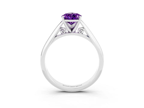 White gold Pear Cut Amethyst Solitaire Engagement Ring with Cathedral Setting and Four-Prong Mount_27