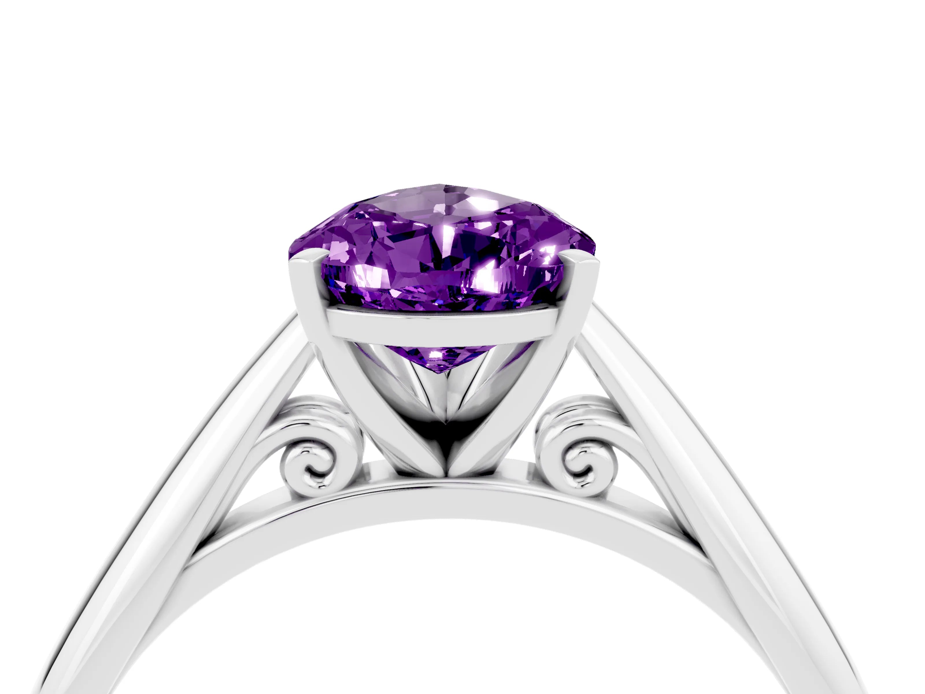 White gold Pear Cut Amethyst Solitaire Engagement Ring with Cathedral Setting and Four-Prong Mount_28