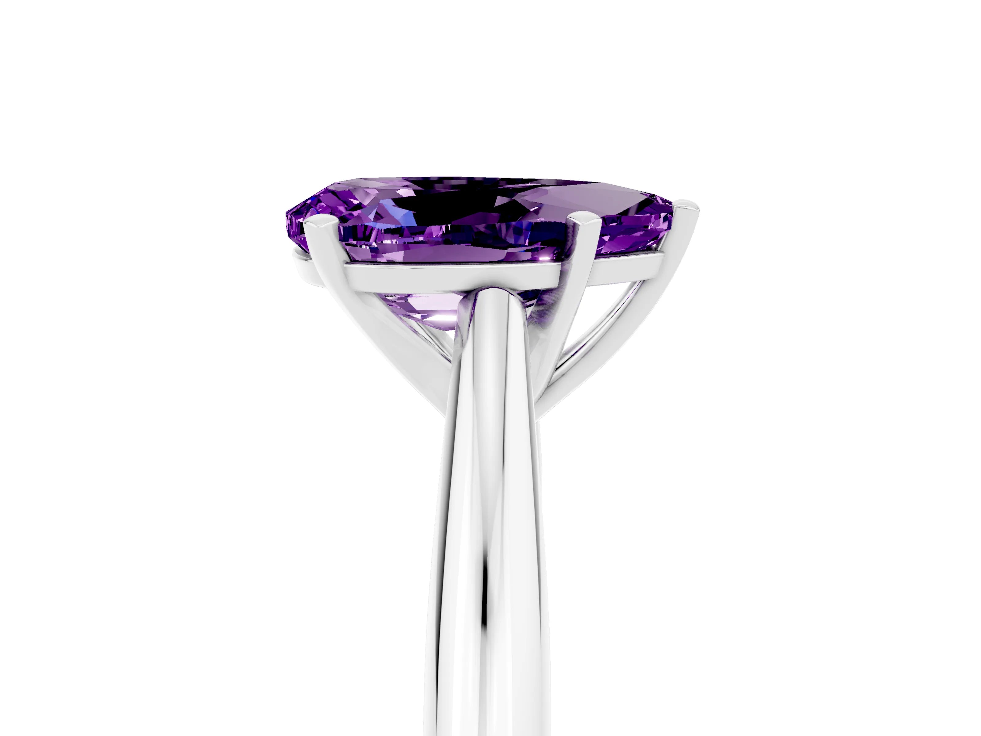 White gold Pear Cut Amethyst Solitaire Engagement Ring with Cathedral Setting and Four-Prong Mount_29