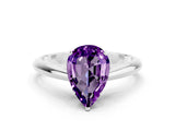 White gold Pear Cut Amethyst Solitaire Engagement Ring with Cathedral Setting and Four-Prong Mount_30