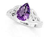White gold Pear Cut Amethyst Solitaire Engagement Ring with Celtic Knot Band and Four-Prong Setting_1