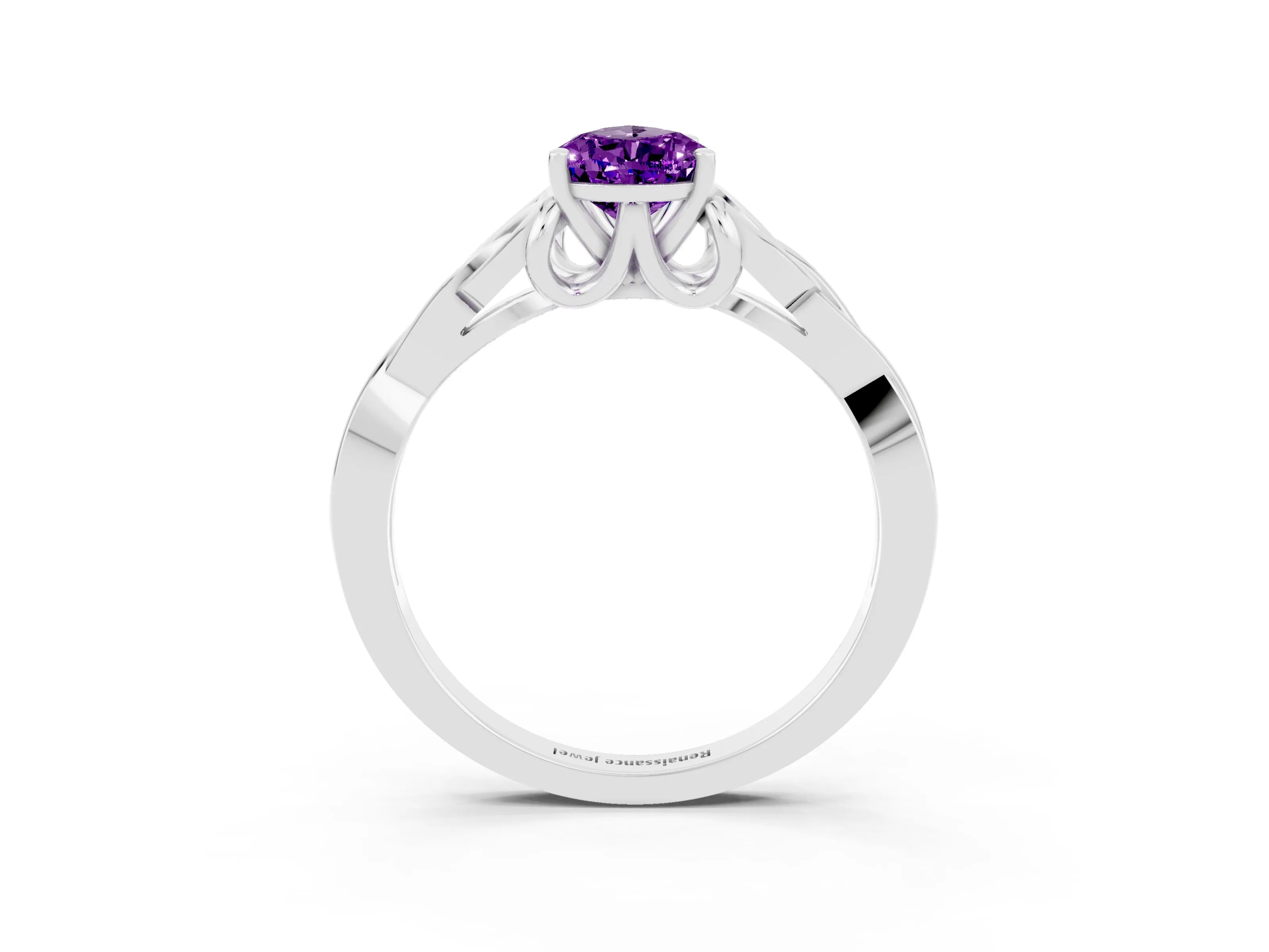 White gold Pear Cut Amethyst Solitaire Engagement Ring with Celtic Knot Band and Four-Prong Setting_3
