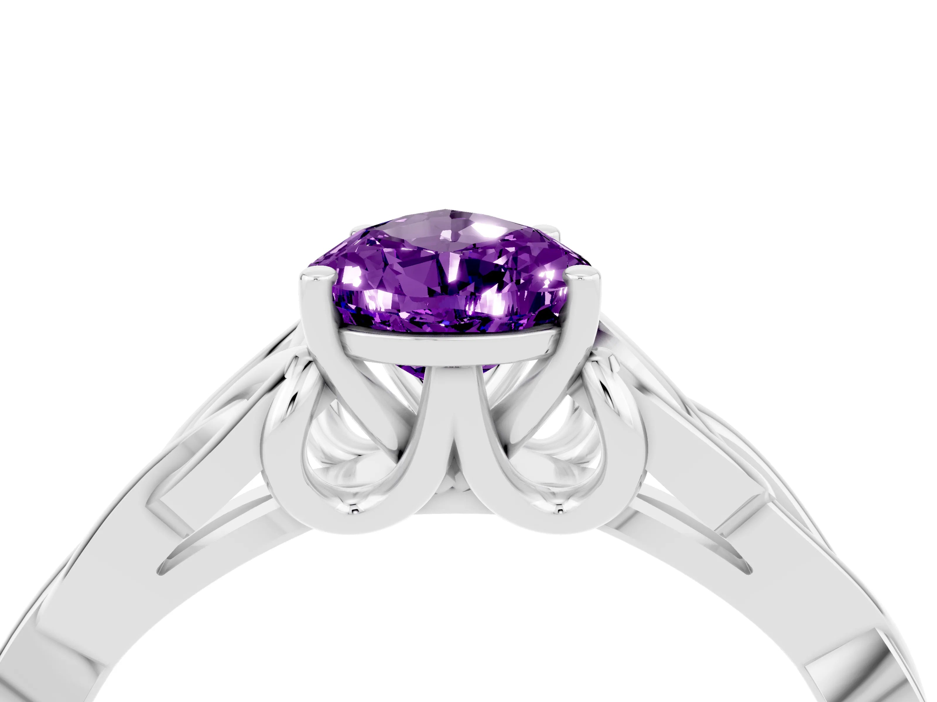 White gold Pear Cut Amethyst Solitaire Engagement Ring with Celtic Knot Band and Four-Prong Setting_4