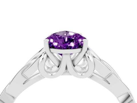 White gold Pear Cut Amethyst Solitaire Engagement Ring with Celtic Knot Band and Four-Prong Setting_4