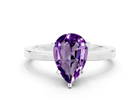White gold Pear Cut Amethyst Solitaire Engagement Ring with Classic Band and Four-Prong Setting_24