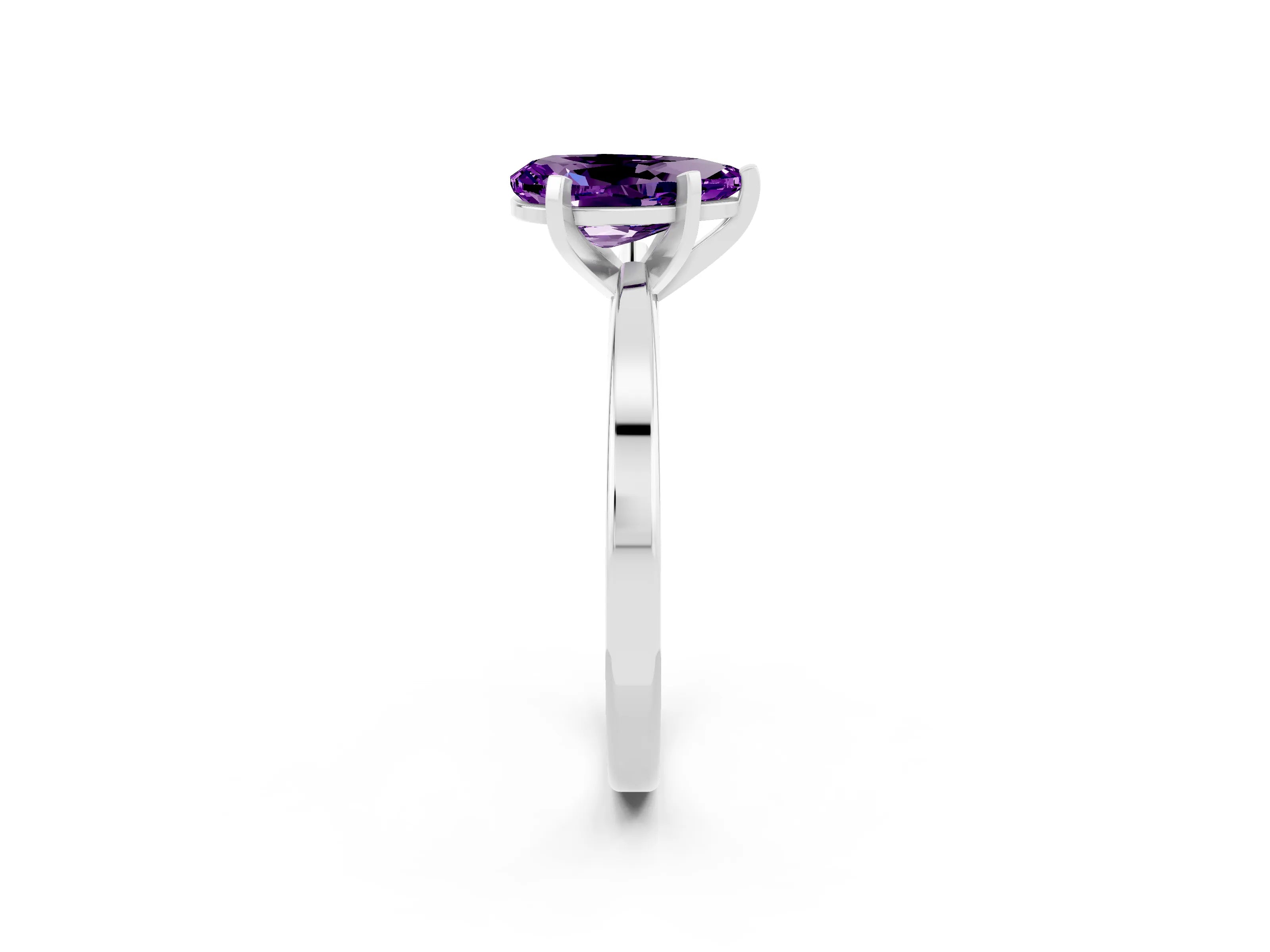 White gold Pear Cut Amethyst Solitaire Engagement Ring with Classic Band and Four-Prong Setting_26