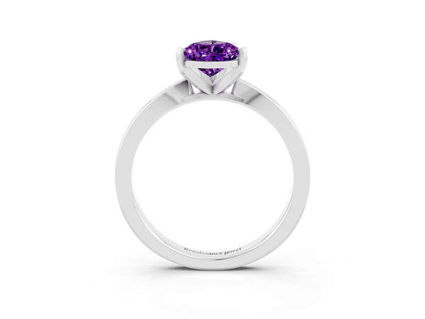 Platinum Pear Cut Amethyst Solitaire Engagement Ring with Classic Band and Four-Prong Setting