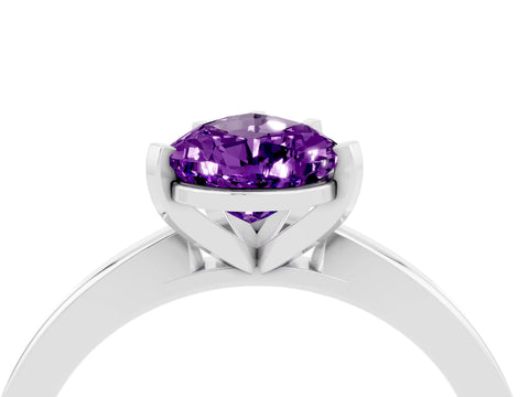 White gold Pear Cut Amethyst Solitaire Engagement Ring with Classic Band and Four-Prong Setting_28