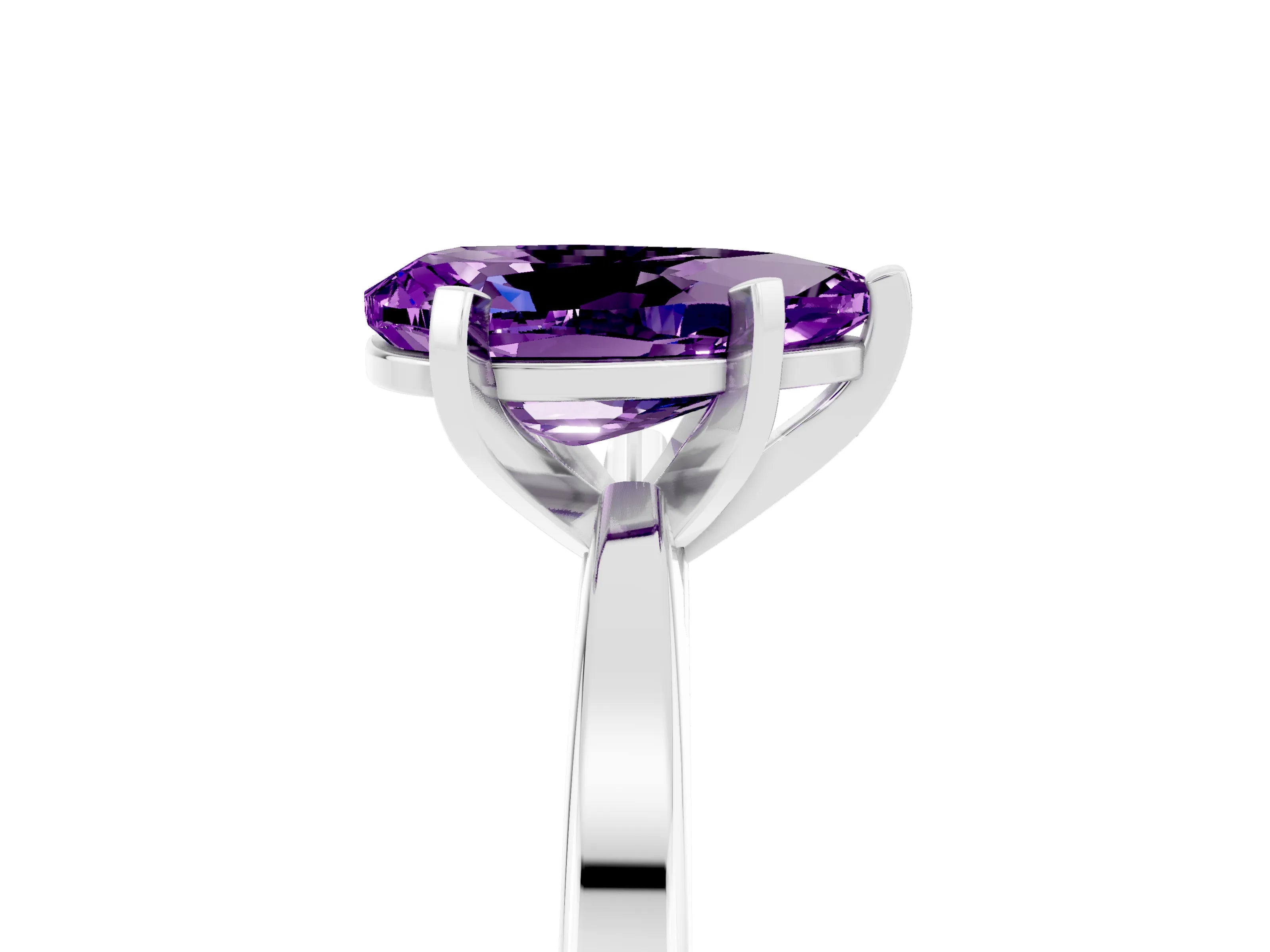 White gold Pear Cut Amethyst Solitaire Engagement Ring with Classic Band and Four-Prong Setting_29