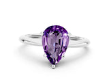 White gold Pear Cut Amethyst Solitaire Engagement Ring with Classic Band and Four-Prong Setting_36