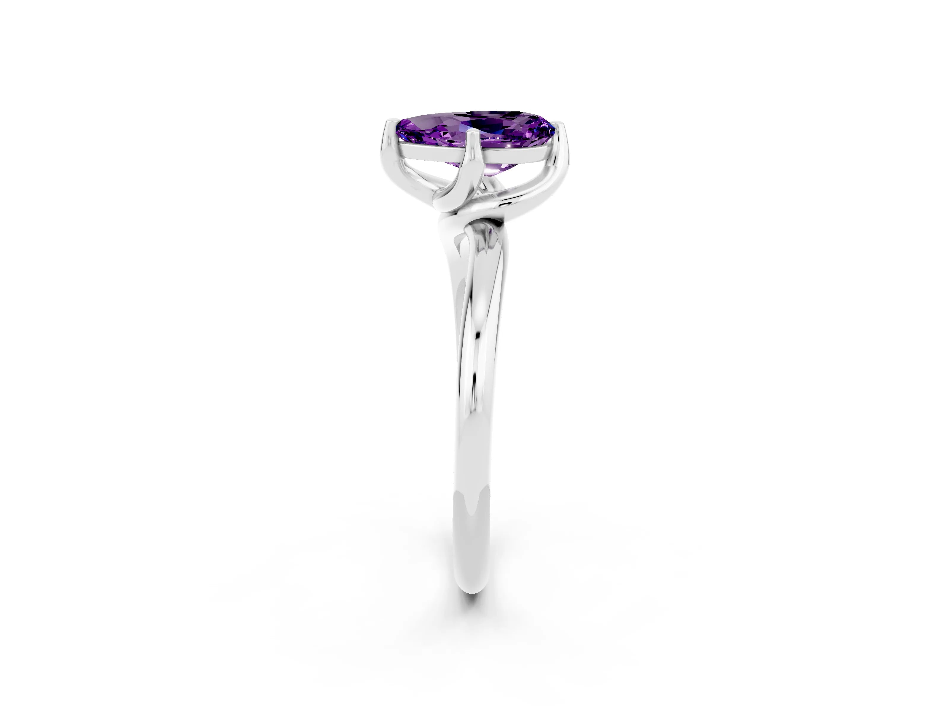 White gold Pear Cut Amethyst Solitaire Engagement Ring with Four-Prong Setting and Classic Band_14