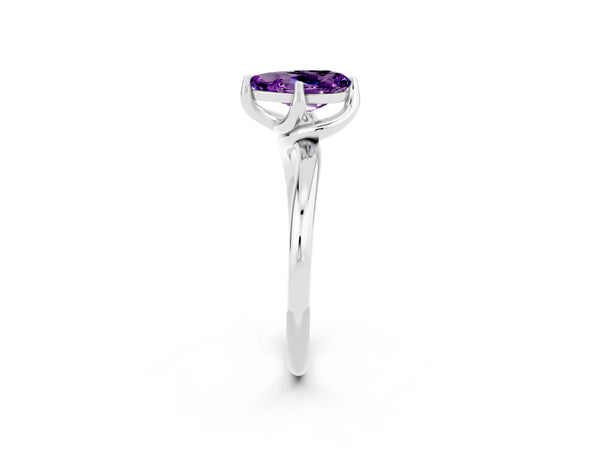 White gold Pear Cut Amethyst Solitaire Engagement Ring with Four-Prong Setting and Classic Band