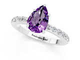 White gold Pear Cut Amethyst Solitaire Engagement Ring with Pavé Band and Four-Prong Setting_1