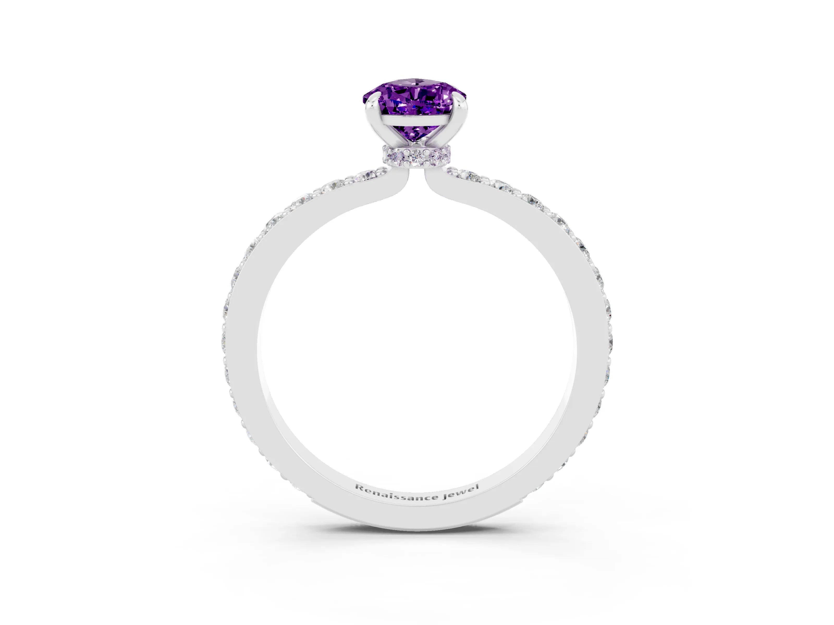 White gold Pear Cut Amethyst Solitaire Engagement Ring with Pavé Band and Four-Prong Setting_3