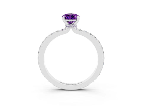 White gold Pear Cut Amethyst Solitaire Engagement Ring with Pavé Band and Four-Prong Setting_3