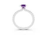 White gold Pear Cut Amethyst Solitaire Engagement Ring with Pavé Band and Four-Prong Setting_3
